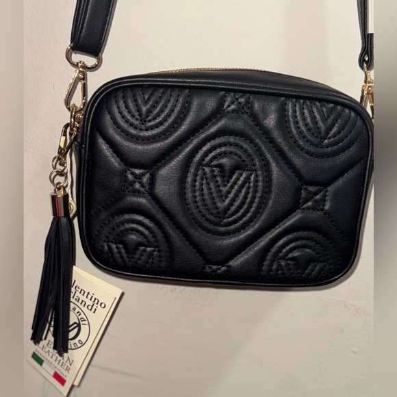 Valentino Orlandi Black Quilted Crossbody Bag with Gold Accents and EXTRA POUCH - Picture 3 of 11